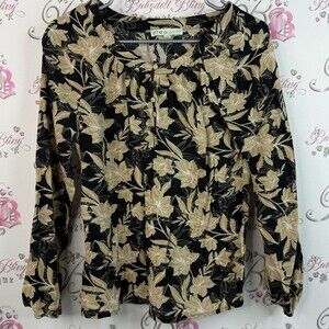 Cleo long sleeve flowers Black and beige Cream Floral Blouse pleated